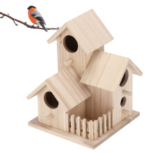 Outdoor Wooden Birdhouse with Three Nesting Compartments, Large Capacity Paulownia Box for Garden