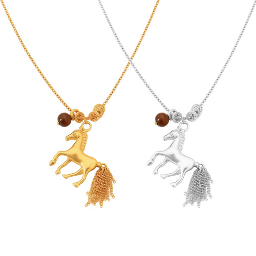 Collier Long à breloque cheval à la mode, avec thème-argent 1