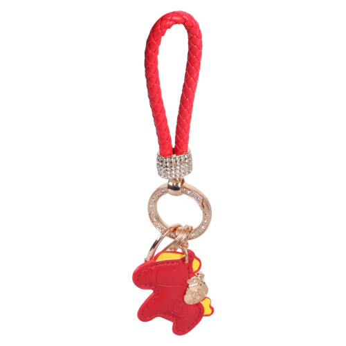 Horse Charm Keychain With Leather Materials And Sturdy-Red