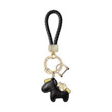 Kleine paardenhanger sleutelhanger van PU-leer voor-Zwart