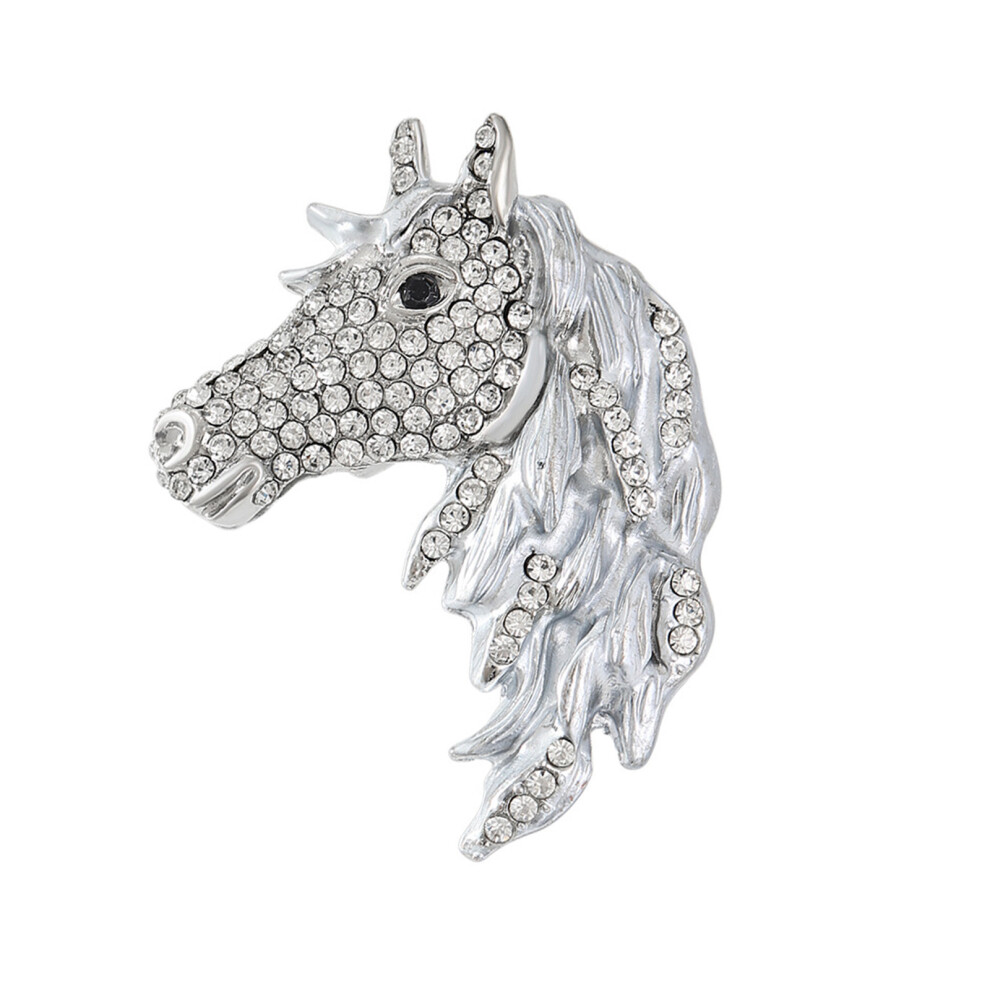 Silver/Gray Artistic Horse Head Designs Pin With Crystals