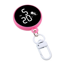 Porte-clés rond en plastique à la mode, montre électronique-Rose