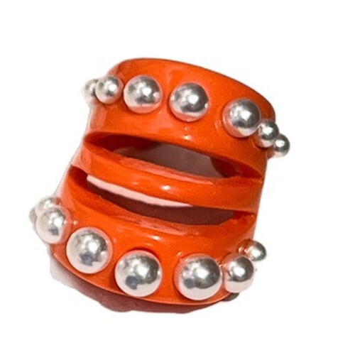 Imitation Pearls Hollowed Finger Ring Resin Open Ring-Orange