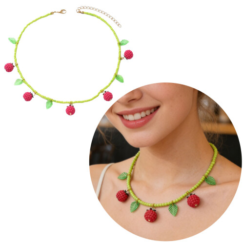 Raspberry Charm Necklace Crafted From Lightweight Acrylic 1