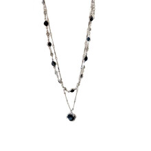 Fashion Layer Sweet Cool Black Leather Necklace Heart Pendant-B