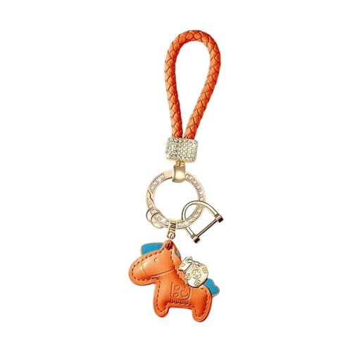Stylish Horse Shaped Keychain Featuring PU Leather-Orange