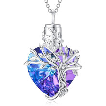 Heart Entangled Tree Cremation Necklace For Ashes-Purple