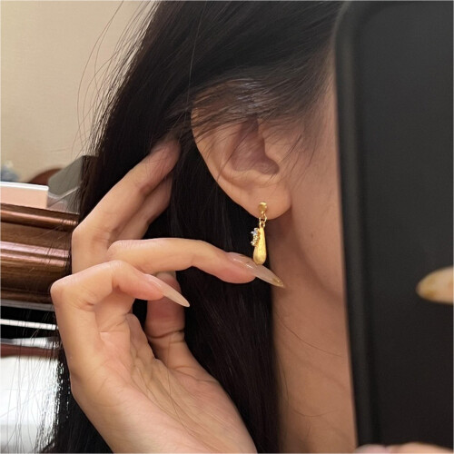 Pair of Exquisite Drop Shaped Brushed Alloy Earrings Featuring 1