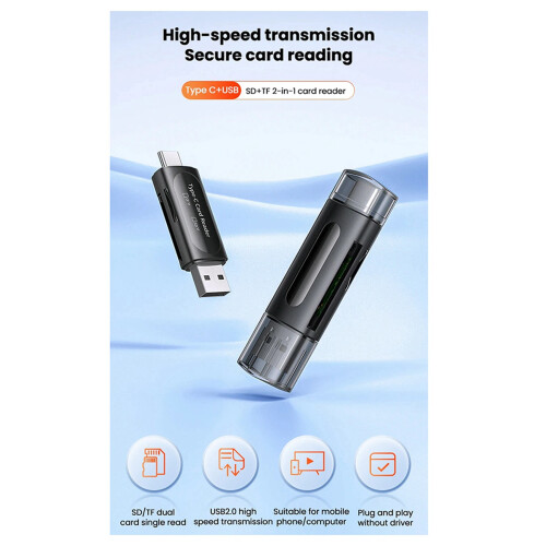2X USB 2.0 to  Card Reader Micro- TF Memory Card Adapter for PC Laptop Multi  Cardreader Card Reader 2