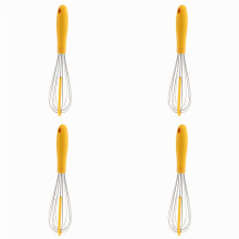 4X 304 Rostfreier Stahl Ballon Schneebesen mit Silikon Schaber - Eleganter Griff & Dicker Draht Ballon Schneebesen zum Mischen, Gelb
