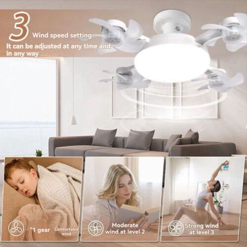 2X E27 LED Ceiling Fan Light with Remote Control Dimmer Function 60W Ceiling Light Drone Shaped Fan Light 1