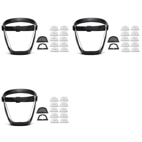 3X Work Protection Mask Full Face Protector Shield Transparent Facial Protector Face Dustproof with 30 Filter Black