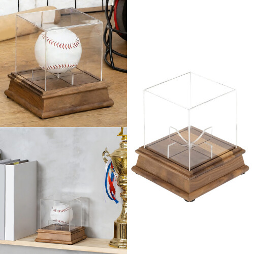 Convenient Baseball Display Case Acrylic Cover With Wood Base 1