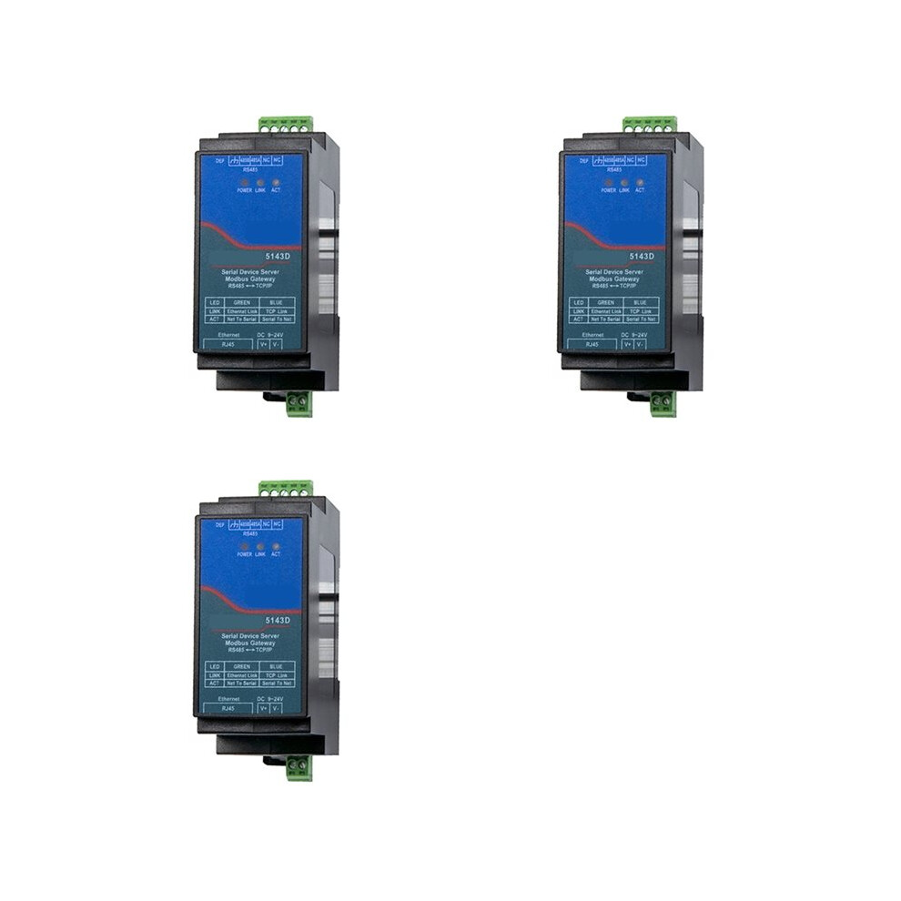 3X Din-Rail Zlan5143d Serial Device Server Modbus Gateway Rs485 From To Tcp/Ip Dc9-24V Support Full Duplex 4713278340230