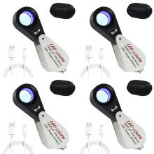4piezas Lupa de Joyero 10x con Luces LED y Ultravioleta, Lupa Recargable 10x, Lupa de Joyería con Lente Triplete de Vidrio Óptico de 22 mm