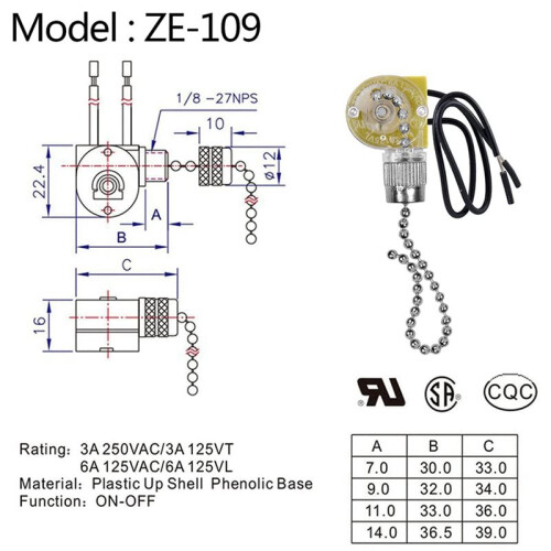 Ceiling Fan Light  Zing Ear ZE-109 Two-Wire Light  with Pull Cords for Ceiling Light Fans Lamps 12Pcs Silver 2
