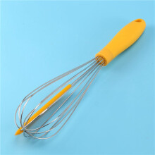 4X 304 Stainless Steel Balloon Whisk with Silicone Scraper - Elegant Handle & Thick Wire Balloon Whisk for Mixing,Yellow