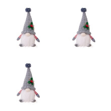 3X Christmas Ornament Knit Hat Illuminated Rudolph Doll Faceless Gnome Doll Christmas Decoration Supplies Grey