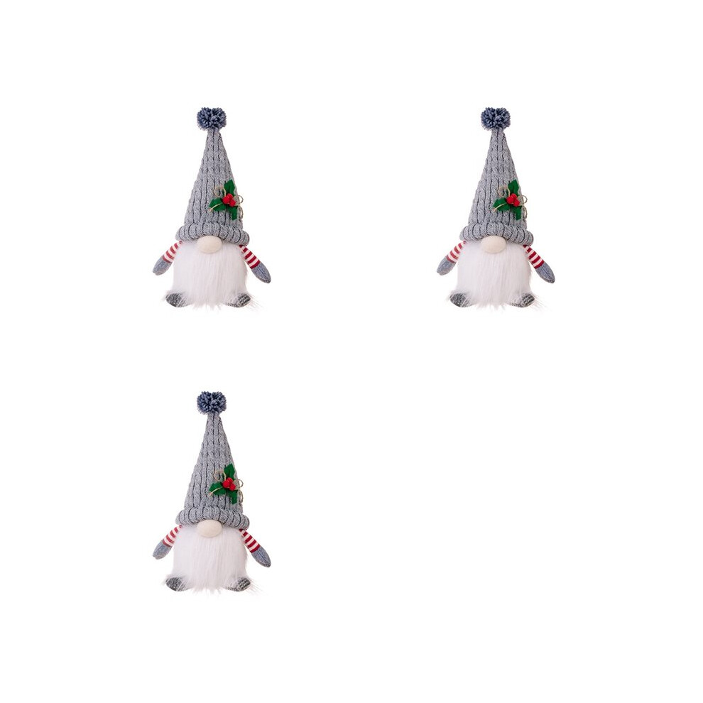 3X Christmas Ornament Knit Hat Illuminated Rudolph Doll Faceless Gnome Doll Christmas Decoration Supplies Grey 6031666972985
