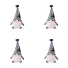 4X Christmas Ornament Knit Hat Illuminated Rudolph Doll Faceless Gnome Doll Christmas Decoration Supplies Grey