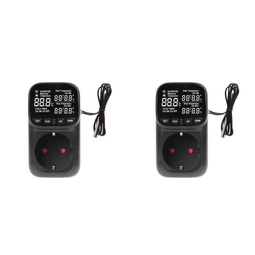 2X Digital Temperature Controller Socket with Timer  Heating Cooling for Refrigerator Aquaculture 230V EU Plug