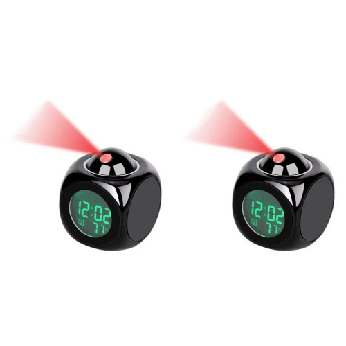 2X Projection Alarm Clock Ceiling Display Snooze Desk Table Clock Voice Multifunction Digital Projection Clock Black