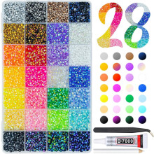 Qiipii28-Color6mm Gelatina de Resina com Strass + Cola B7000, SS30 Gemas AB com Base Plana para Unhas, Rosto, Copos, Sapatos – Compatível com