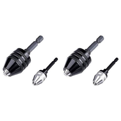 Drill Chuck Adapter-4Pcs Drill Chuck for Impact Driver,Drill Bit Adapter Keyless Chuck 1/4 Hex Shank (0.6-8mm,0.3-3.6mm)