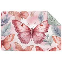 Small Washable Kitchen Rug with Watercolor Butterflies, Pink Background, Non-Slip Indoor Door Mat for Entryway, Bathroom, Bedroom – Compatible with