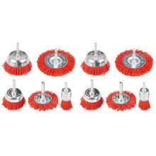 10 PCS Nylon Filament Abrasive Wire Brush Wheel & Cup Brush Set with 1/4Inch Drill Shank, Nylon Drill Brush Set , Red