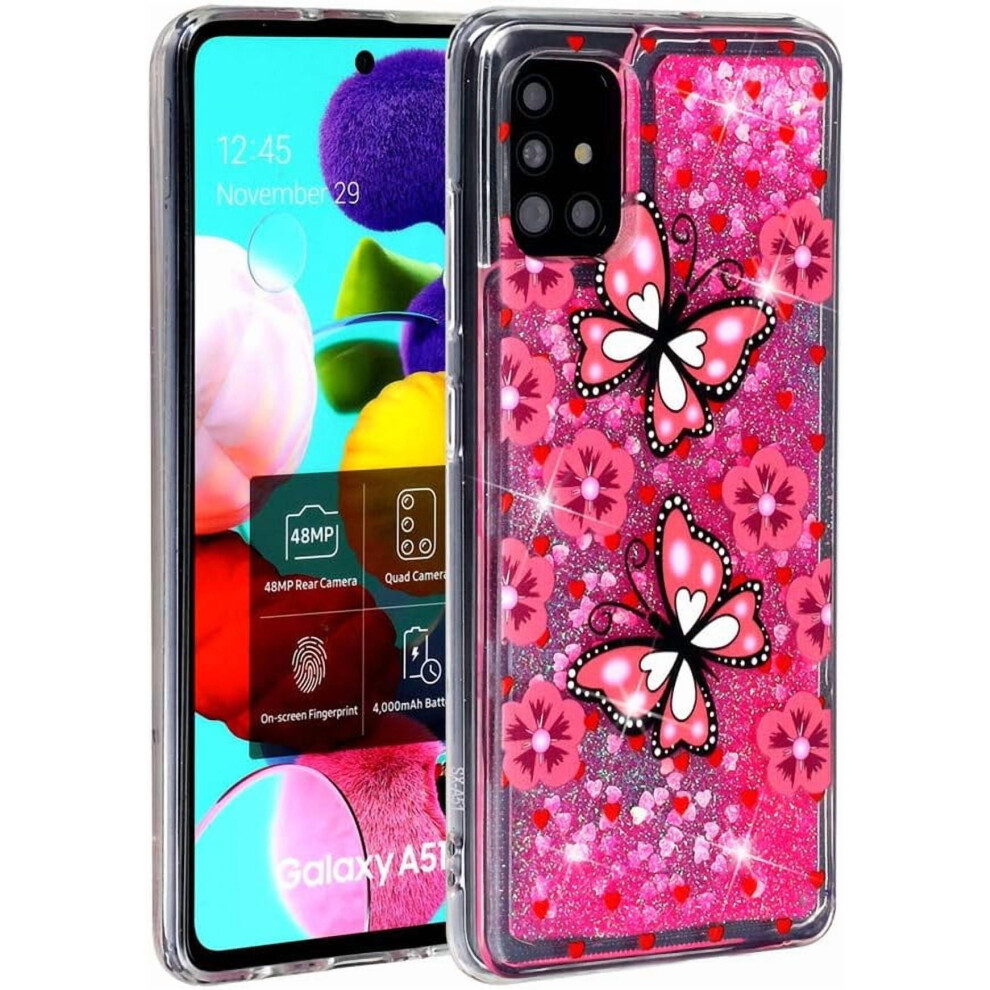 Cute Glitter Liquid Quicksand Case For Samsung Galaxy A71 Â Sparkle Butterfly Design, Soft Tpu Protective Cover Pink 9365509589298
