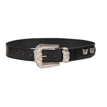 Western skinnbelter Metall sommerfuglskinnbelte for kvinner Justerbare midjebelter for kjoler Jeans Bukser Svart Fri størrelse
