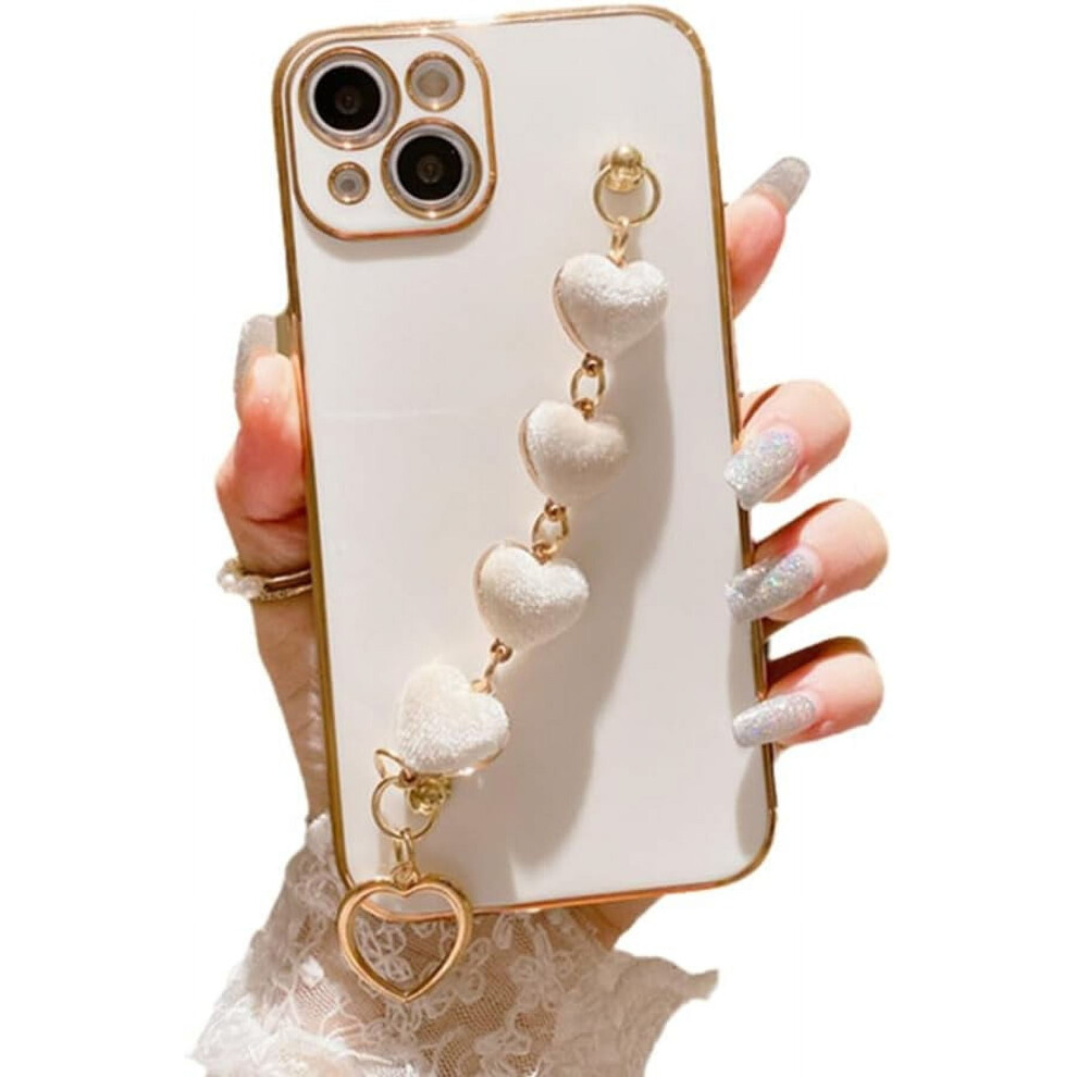 Luxury Electroplated Silicone Iphone Case With Love Heart Bracelet Â Shockproof, Compatible With Iphone 13 Pro Max, White 9365509589281