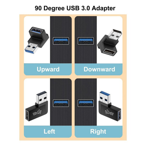 8 Pack USB 3.0 Adapter Vertical  and Down Angle, Horizontal Left and Right Angle USB Male to Female Extender Connector 2