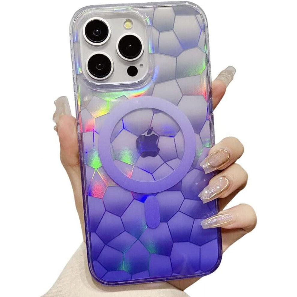 [Compatible With Magsafe] Clear Blu-Ray Gradient Rhombus Bumper Case With Camera Lens Protection For Iphone 14 Plus 9365509589212