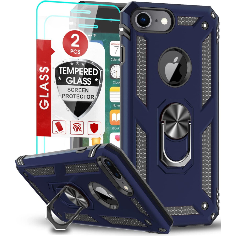 3-In-1 Heavy Duty Case Bundle For Compatible With Apple Iphone 8, 7, Se Â Dual-Layer Protection, Built-In Kickstand & 2 Screen Protectors Â Navy Blue 9365509586198