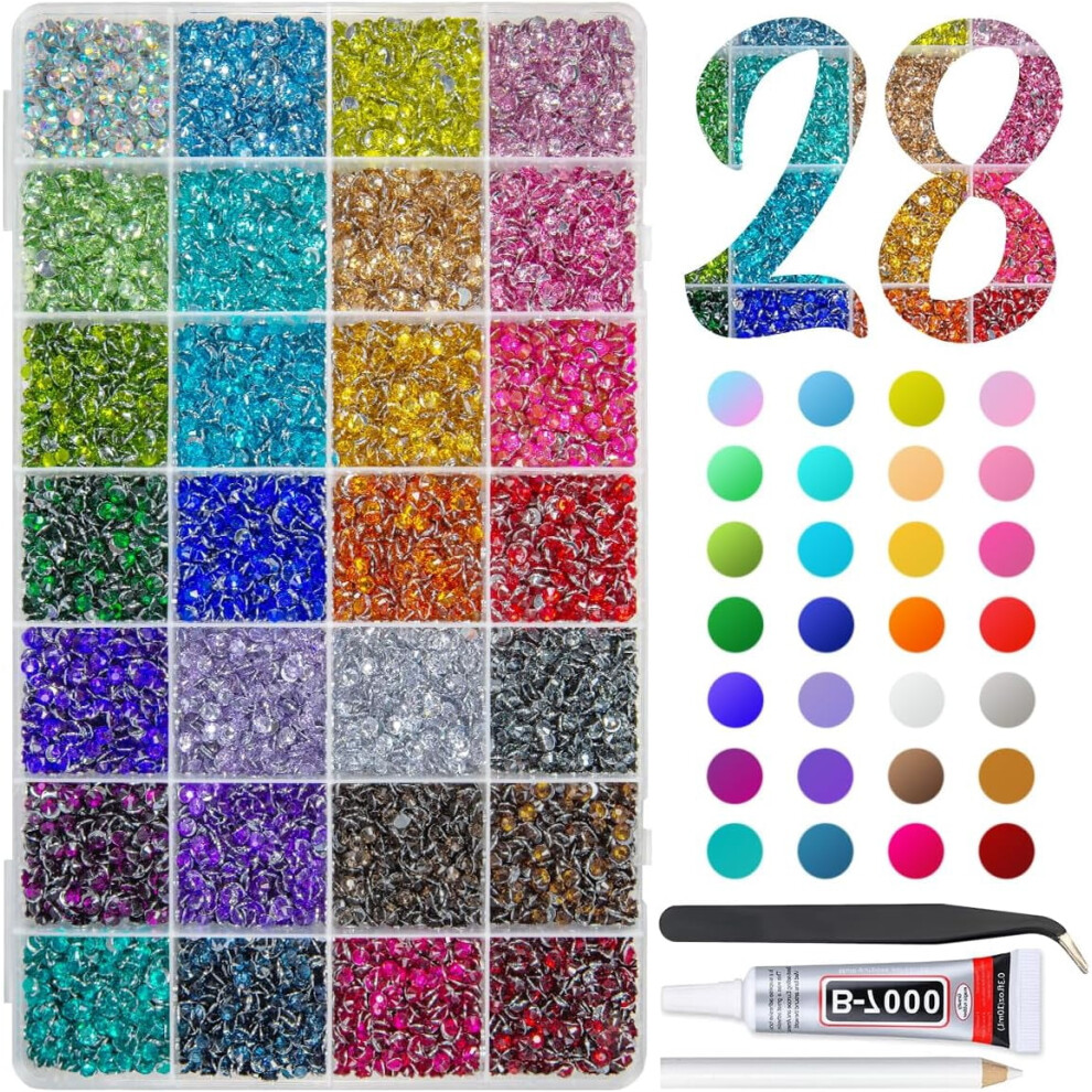 Qiipii 28-Color 6mm Jelly Resin Rhinestones with B7000 Glue, SS30 Flatback AB Gems for Nails, Face, Tumblers, Shoes & Crafts