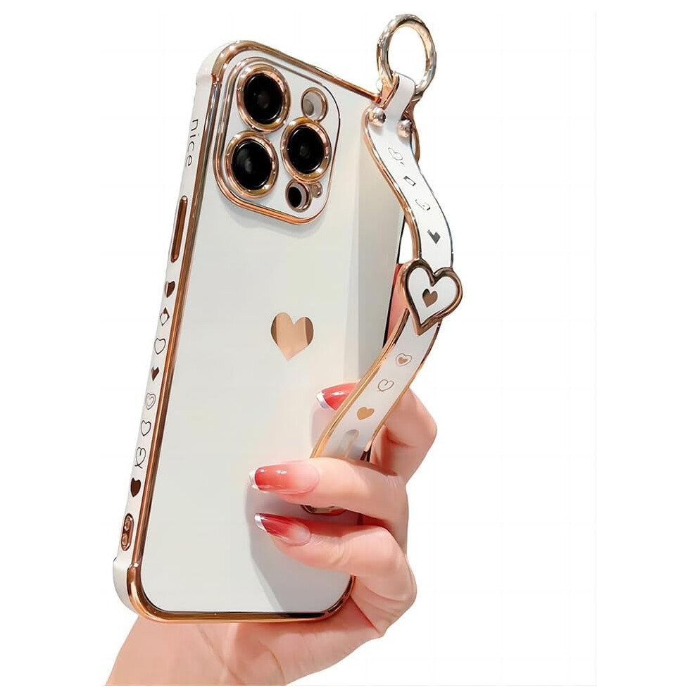 Luxury Electroplated Iphone Case With Love Heart, Hand Bracelet & Lens Protection Â Shockproof, (Compatible With Iphone 14 Pro Max) White 9365509586792