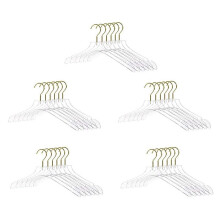 25 Pcs Clear Clothes Hangers with Gold Hook, Transparent Shirts Dress Coat Hanger with Notches for Lady Kids Small