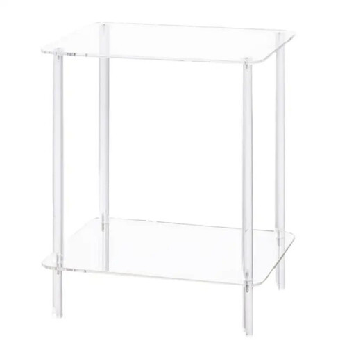 Acrylic Coffee Table Square Side Table Accent Table Sofa Bedside Table Clear Double Tier Snack Tea Side Table for Room