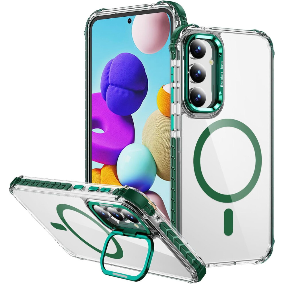 Military Drop-Proof Clear Rainbow Case For Galaxy S24 PlusâBuilt-In Lens Holder, Kickstand & Wireless Charging Compatible (Green) Green 9365509588253