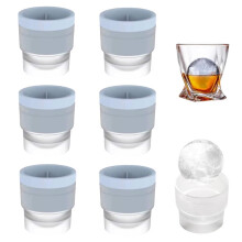 Store runde isterningforme, stabelbare silikone kugleforme (2,4"), sæt med 6 med låg – blå, kompatibel med cocktails, bourbon og drinks