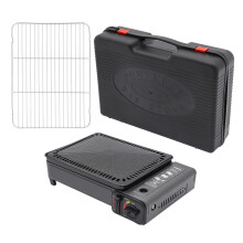 Portable Butane Camping Stove with Grill Net and Carry Case, Compact Tabletop BBQ Cooker for Outdoor