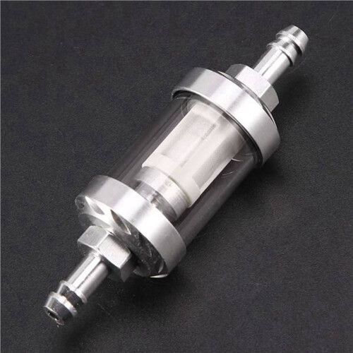 4pcs Universal Chrome Fuel Petrol Crude Oil Engine Inline Filter 5/16 Inch 8mm Silver for Motorcycles