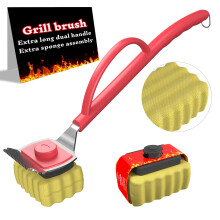 Grill Brush Bristle BBQ Cleaner with Scraper, 18 Inch Handle, Replaceable Head for Cast Iron and Stainless Steel