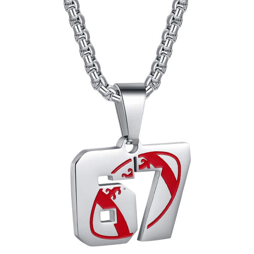Collier avec pendentif en acier inoxydable, numéro 67-SS6