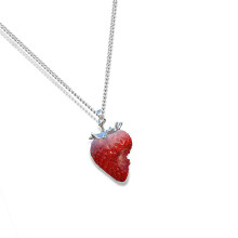 Fun Energetic Strawberry Resin Pendant-Red necklace