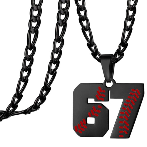 Collier à breloques avec chiffres 67, en acier inoxydable,-SS8