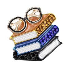 Fashionable Pin for Jackets and Bags Featuring Book and-Blue
