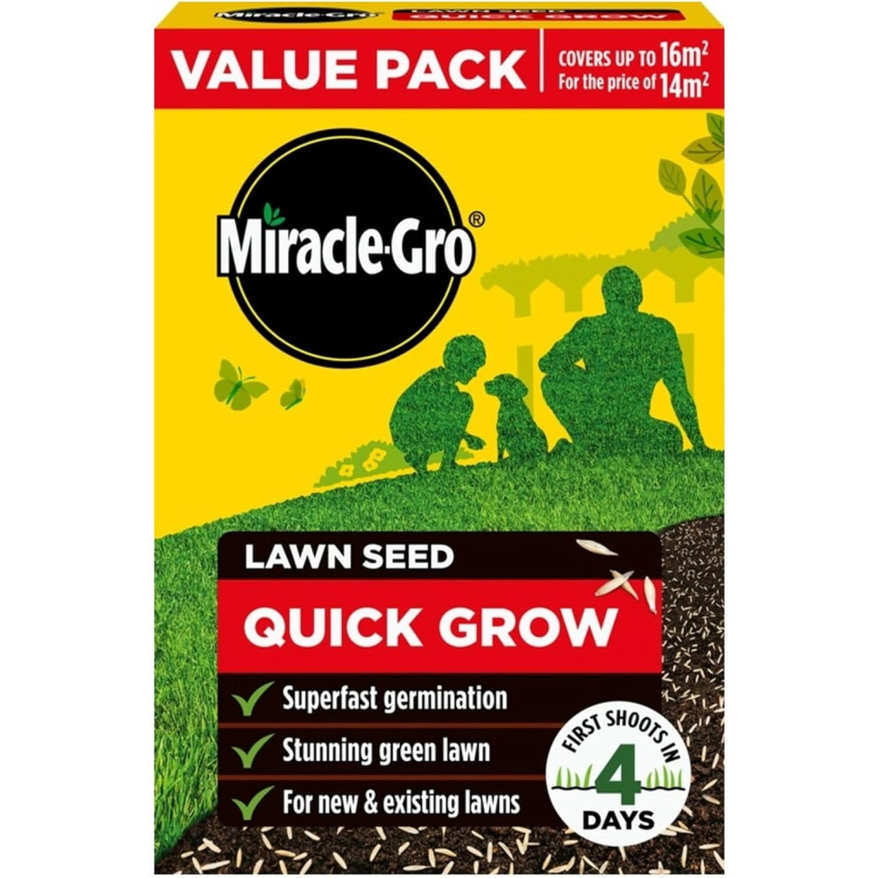 Miracle-Gro Quick Grow Lawn Seed 16M² Value Pack - Fast Establishment For A Lush Green Lawn